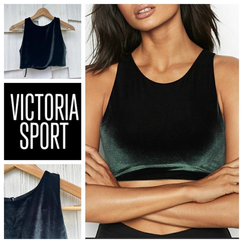 Victoria Sport High-Neck Green Velvet Bra Top M‎ NWT